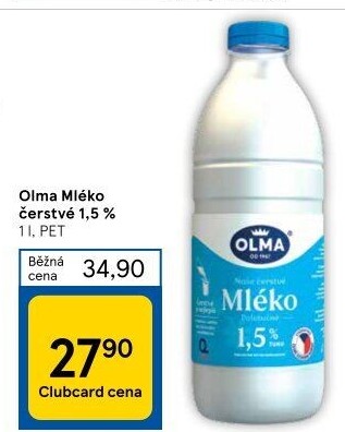 Mléko čerstvé Olma - 1,5% polotučné