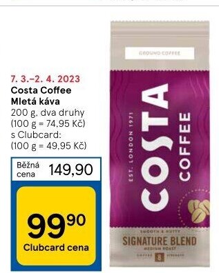 Mleté kávy Costa Coffee