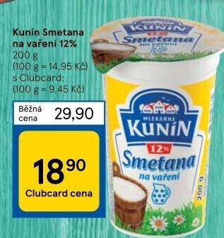 Smetana na vaření Kunín 12%