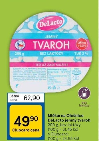 Tvaroh jemný bez laktózy DeLacto