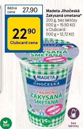 Zakysaná smetana bez laktózy Jihočeská Madeta 15%