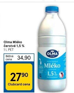 Mléko čerstvé Olma - 1,5% polotučné