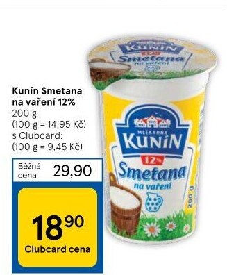 Smetana na vaření Kunín 12%