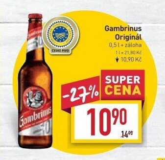 Pivo světlé výčepní Originál 10° Gambrinus