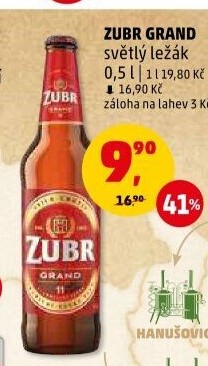 Pivo světlý ležák 11° Grand Pivovar Zubr