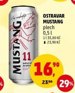 Pivo světlý ležák Mustang 11° Ostravar