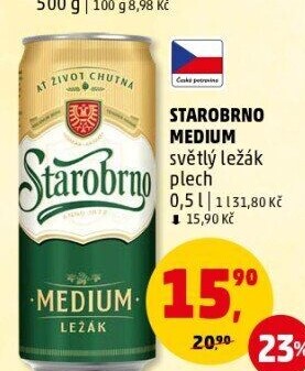 Pivo světlý ležák nepasterizovaný 11° Medium Starobrno