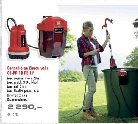 Aku čerpadlo na čistou vodu Einhell Expert GE-PP 18 RB Li - Solo