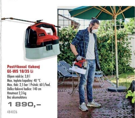 Aku postřikovač tlakový Einhell Expert GE-WS 18/35 Li - Solo