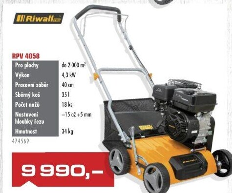 Vertikutátor benzinový Riwall RPV 4058