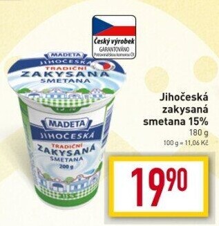 Smetana zakysaná Jihočeská Madeta 15%