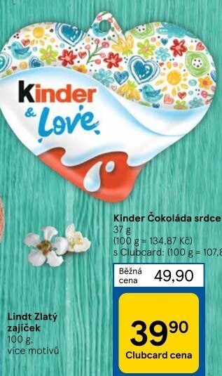 Čokoládové srdíčko velikonoční Kinder