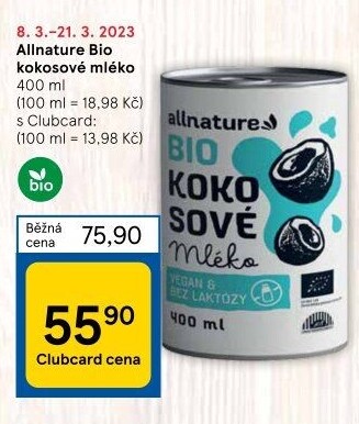 Kokosové mléko bio Allnature