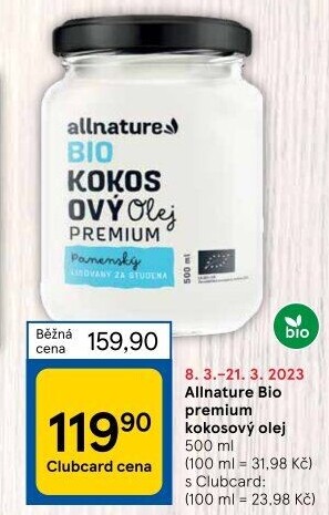 Kokosový olej premium bio Allnature