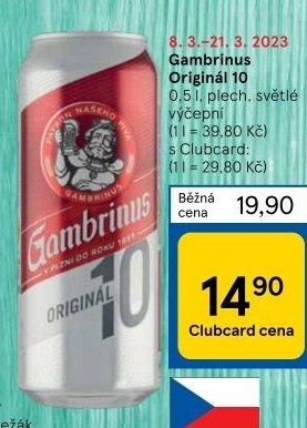 Pivo světlé výčepní Originál 10° Gambrinus