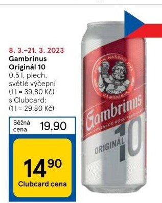 Pivo světlé výčepní Originál 10° Gambrinus