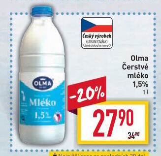 Mléko čerstvé Olma - 1,5% polotučné