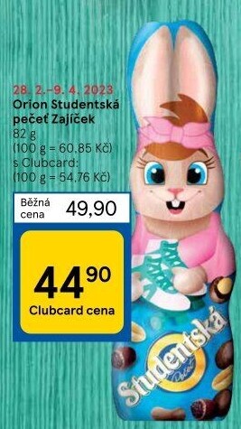 Čokoládový zajíc Studentská pečeť Orion