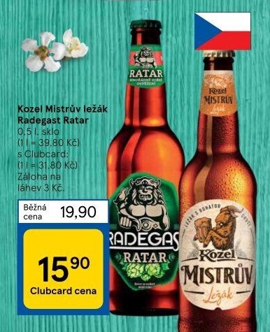 Pivo Mistrův světlý ležák Velkopopovický Kozel