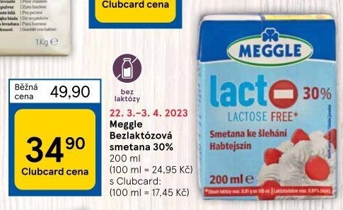Smetana ke šlehání bez laktózy Meggle