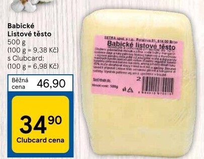 Těsto listové babické Šetra