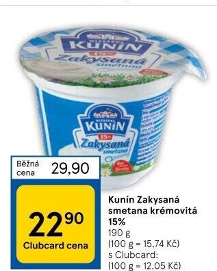 Zakysaná smetana Kunín 15%