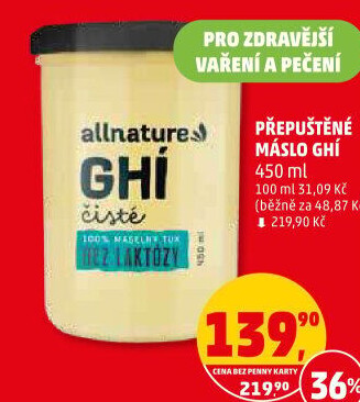 Přepuštěné máslo Ghí Allnature