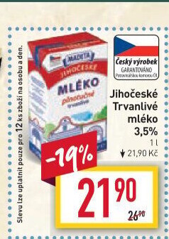 Mléko trvanlivé Jihočeské Madeta - 3,5% plnotučné