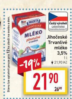 Mléko trvanlivé Jihočeské Madeta - 3,5% plnotučné