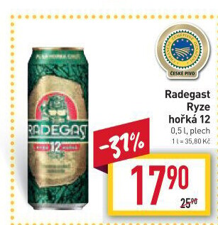 Pivo světlý ležák 12° Ryze hořká Radegast