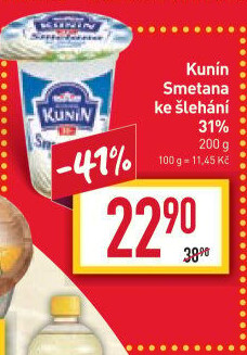 Smetana ke šlehání Kunín 31%