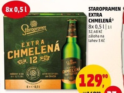 Pivo světlý ležák Extra chmelená 12° Staropramen