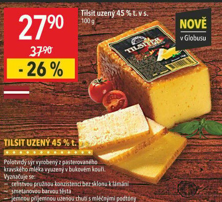Sýr Tilsit uzený 45% Smiltene