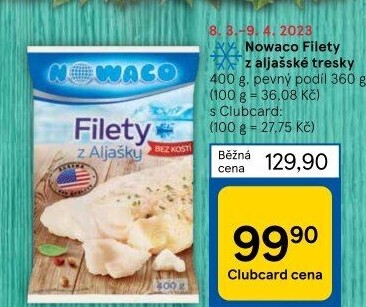 Aljašská treska filety mražená Nowaco