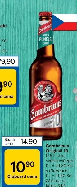 Pivo světlé výčepní Originál 10° Gambrinus