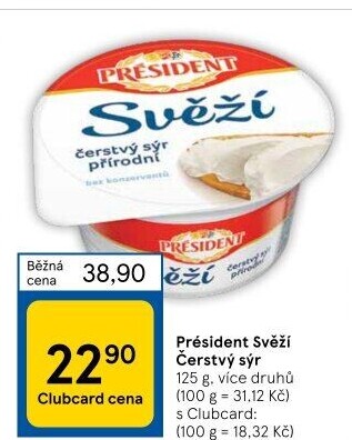 Svěží čerstvý sýr Président