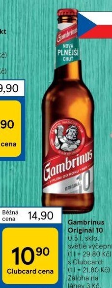 Pivo světlé výčepní Originál 10° Gambrinus