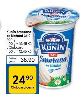 Smetana ke šlehání Kunín 31%