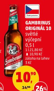 Pivo světlé výčepní Originál 10° Gambrinus