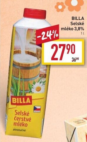 Mléko čerstvé selské Billa - 3,8% plnotučné