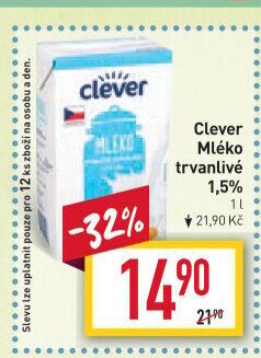 Mléko trvanlivé Clever - 1,5% polotučné