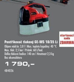 Aku postřikovač tlakový Einhell Expert GE-WS 18/35 Li - Solo