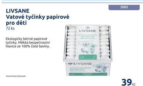 LIVSANE Vatové tyčinky papírové pro děti