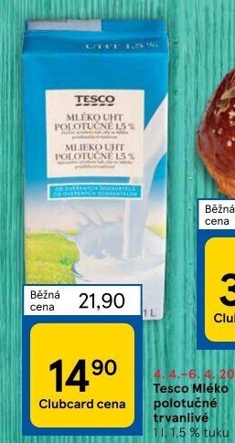 Mléko trvanlivé Tesco - 1,5% polotučné