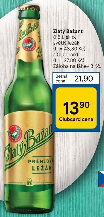 Pivo světlý ležák 12° Zlatý Bažant