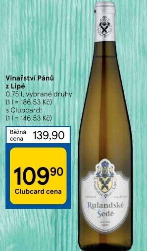 Vína Vinařství Pánů z Lipé