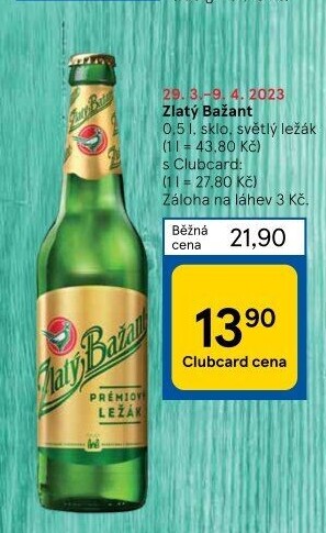 Pivo světlý ležák 12° Zlatý Bažant
