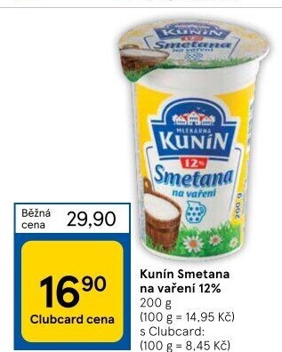 Smetana na vaření Kunín 12%