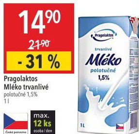 Mléko trvanlivé Pragolaktos- 1,5% polotučné