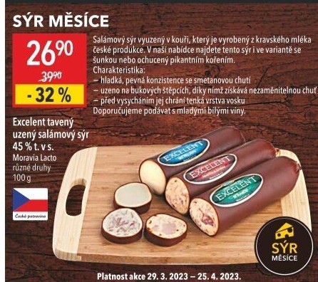 Sýr tavený uzený Excelent 45% Moravia